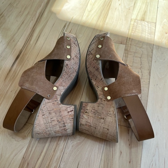 Franco Sarto chestnut brown suede L-Kicks cork platform sandal shoes size 8 - Picture 7 of 15